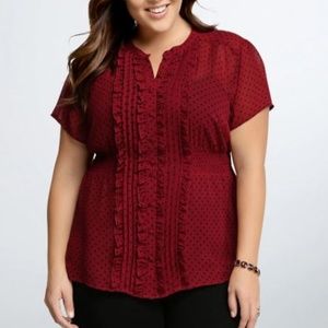 Torrid sz 0 shear red blouse with polkadot